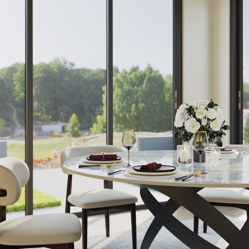 Table de salle à manger Maxwell, Blanc lustré, H 29,53 po x L 59,06 po x l 59,06 po, Noir