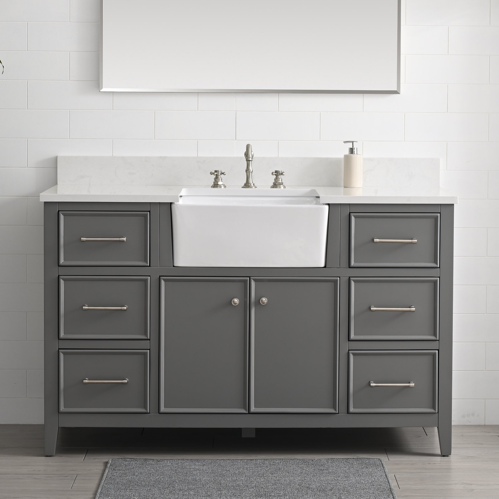 Aisa 54" Pine Single Bathroom Vanity, Gray/Brushed Nickel