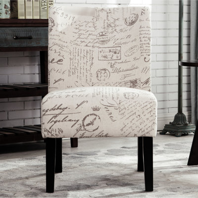 Élégante chaise style lettre anglaise, mélange de tissu, siège décoratif blanc l 21,07 po x P 29,58 po et H 32,93 po, impression, design contemporain sans accoudoirs, composants amovibles
