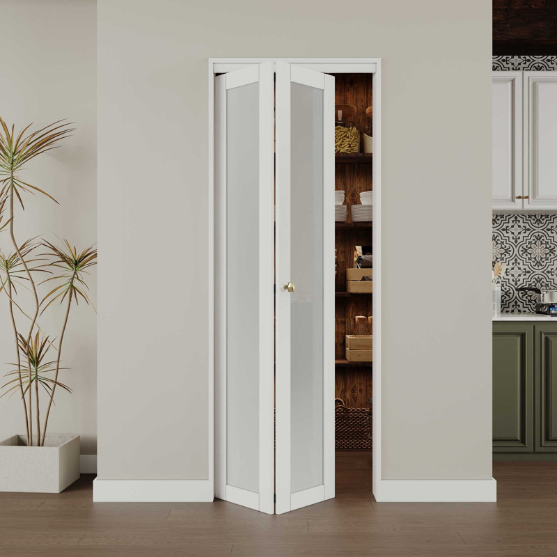 30" x 80" White Frosted Glass Solid Core MDF Bi-Fold Door