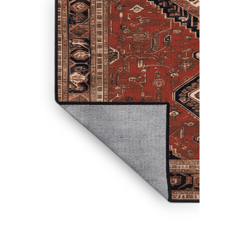Machine Washable Persian Brown Area Rug, Round 3'