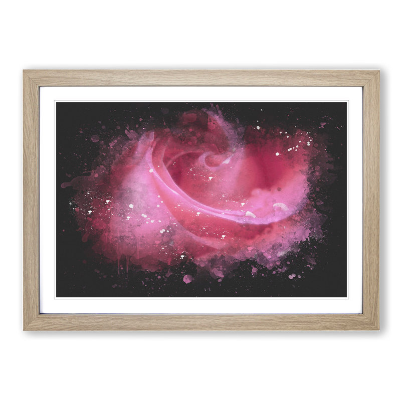 Pink Rose Flower Vol.8 - Picture Frame Graphic Art, 65cm H x 90cm W x 2cm D, Oak Framed