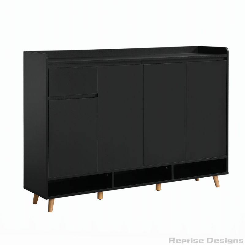 ON-TREND Sleek and Contemporary Shoe Cabinet with Adjustable Shelves, Minimalist Home Organizer with Solid Wood Legs, Storage Sideboard for Entryway, Living Room, Black (OLD SKU: WF321211AAB)