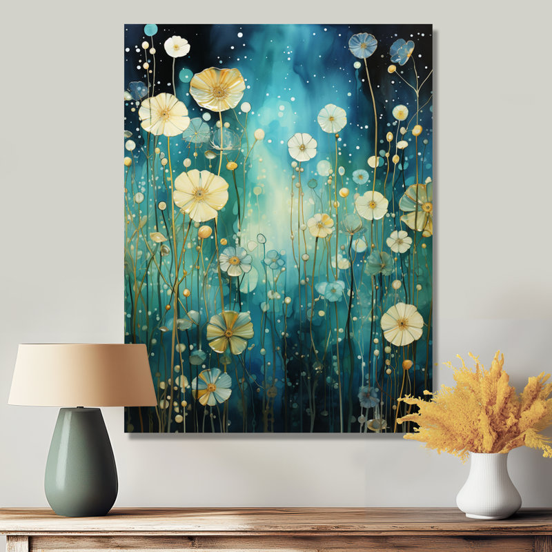 Aigue-marine, fleurs printanières à l'aube - Art mural floral, Toile tendue, H 40 po x l 30 po x P 1,5 po