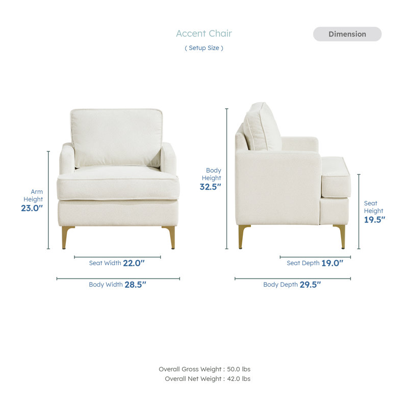 Chaise d'appoint moderne et contemporaine de 28,5 po avec revêtement en chenille Galen, Chenille beige