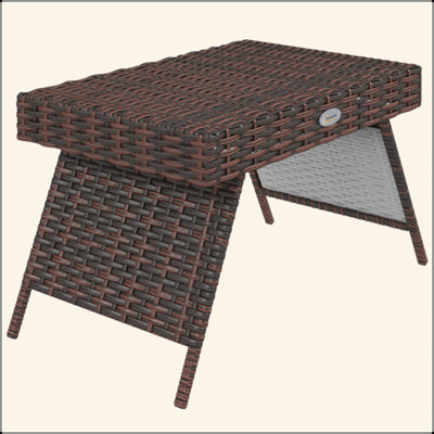 Folding Rattan Side Table, Outdoor End Table, Hand Woven PE Rattan Coffee Table For Balcony, Backyard, Garden, Lawn, Courtyard