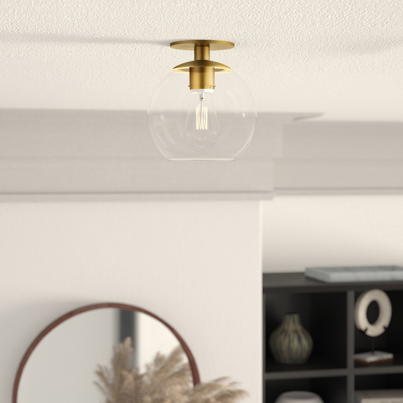 Plafonnier semi-encastré à 1 lumière Snead, H 9,3 po x l 7,9 po x P 7,9 po, Laiton, Transparent