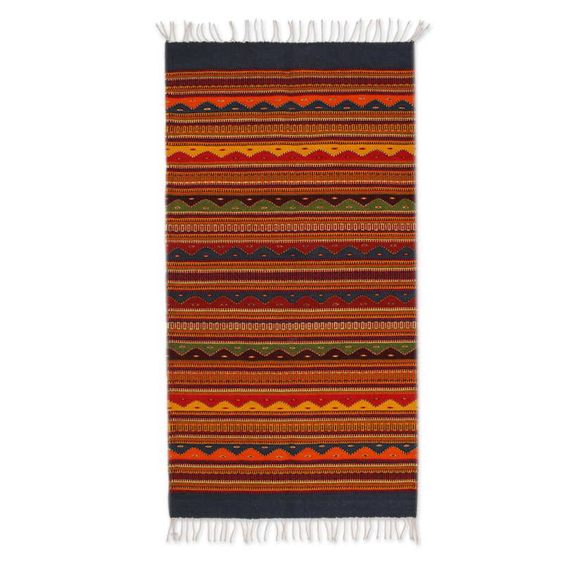 Tapis rouge en laine noué à la main Flap Zapotec