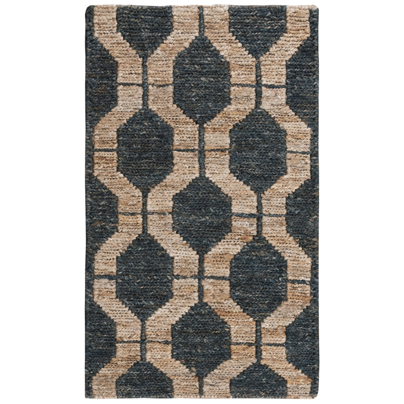 Tapis géométrique rectangulaire en jute tissé à plat à la main gris anthracite / beige, Rectangle 9 pi x 12 pi