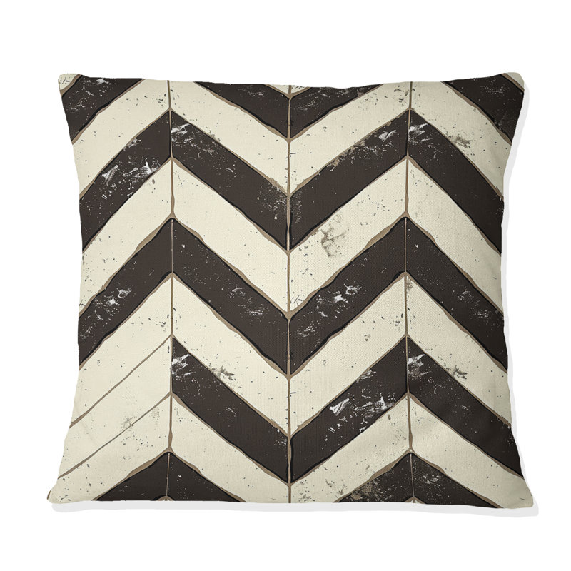 Imprimé à chevrons brun et blanc II - Coussin moderne, H 16 po x l 16 po