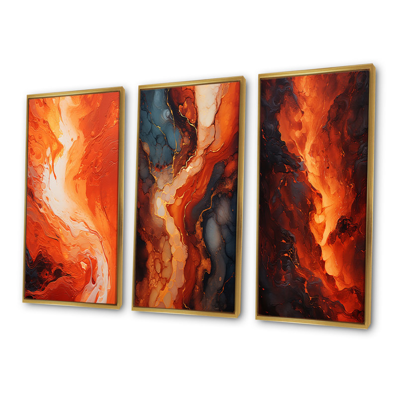 Muse en fusion flamme ardente, Cadre flottant doré, H 32 po x l 48 po
