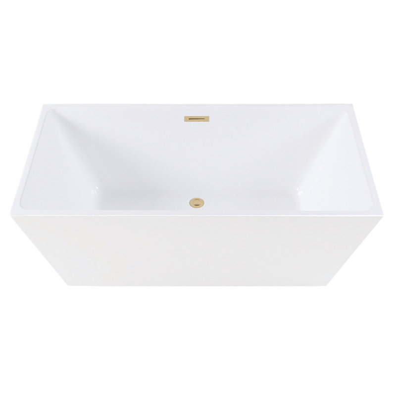 Kingston Brass Aqua Eden 59-Inch Acrylic Rectangular Double Ended Freestanding Tub With Drain, Polished Brass