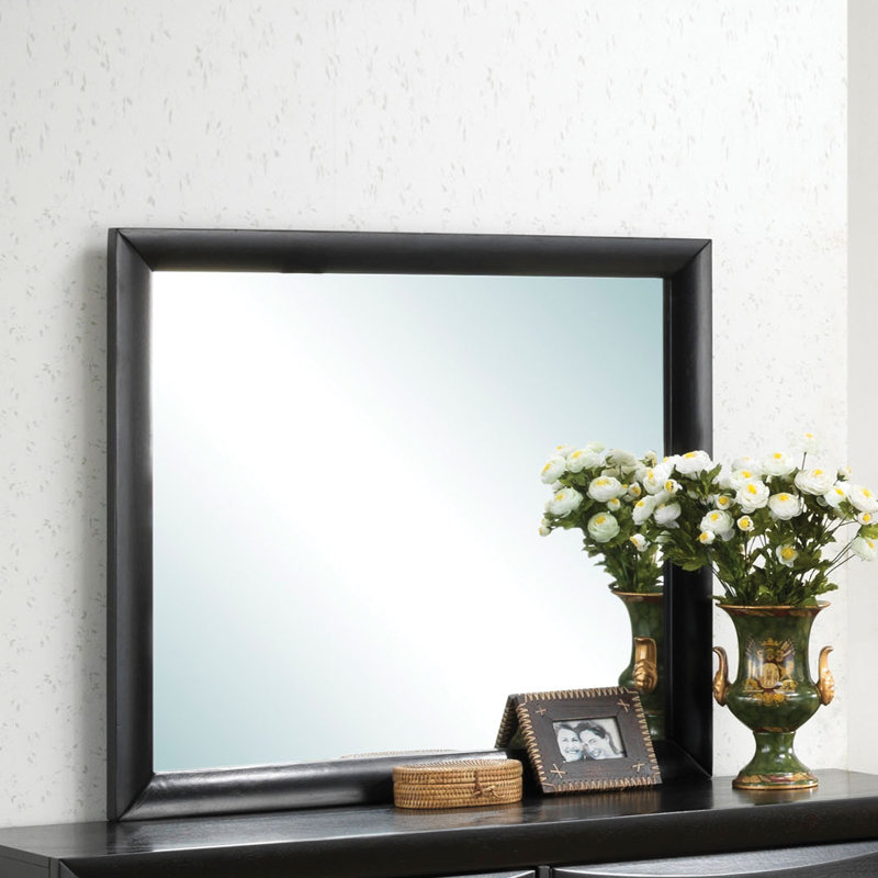 Marilla Solid And Engineered Wood Flat Wall Mirror, Black