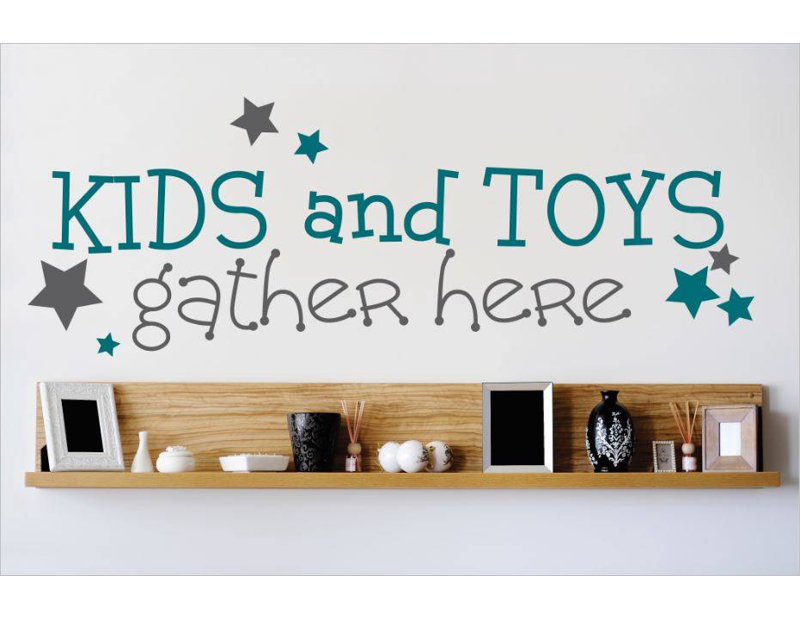 Décalcomanie murale "rassemblement pour enfants et jouets", Bleu sarcelle, H 8 po x l 30 po x P 0,16 po