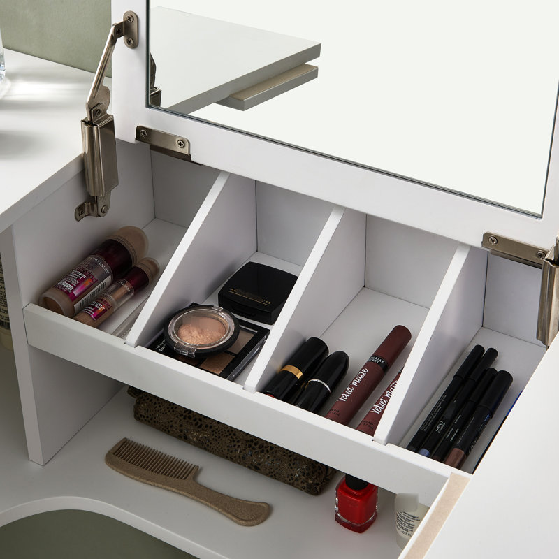 Tablette murale compacte avec miroir blanc