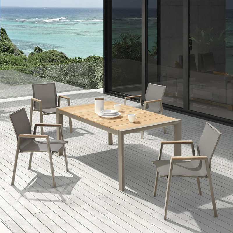 Mikilah 4 - Person Metal Patio Dining Set with Rectangular Table, 29.5" H x 63" W x 35.4" L