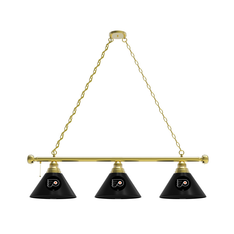 3 - Light Pool Table Lights Pendant, Brass, Philadelphia Flyers - Black