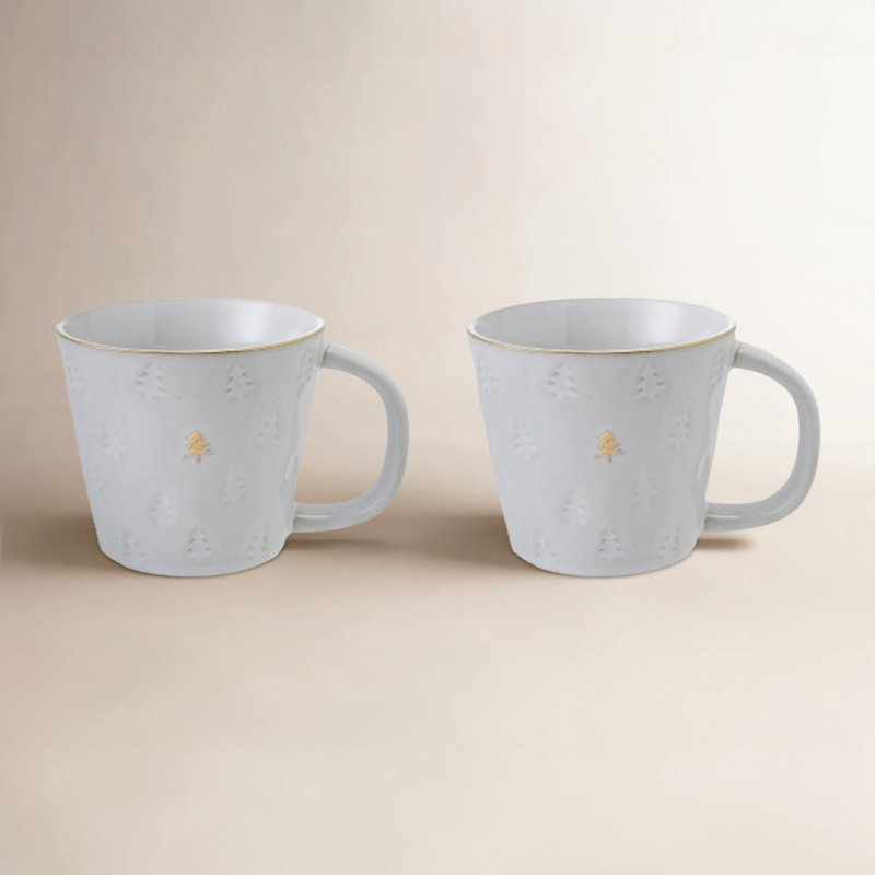 Debossed Stoneware Mug With Trees And Gold Electroplating