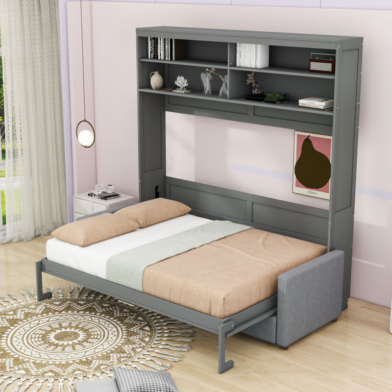 Dorae Queen Size Multifunctional Murphy Bed with Sofa - Space-Saving Design, Gray