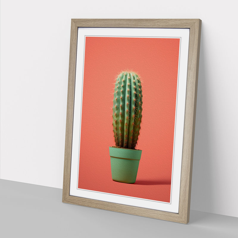 Cactus Minimalism Art - Framed Print, Oak Framed, 34cm H x 25cm W x 2cm D