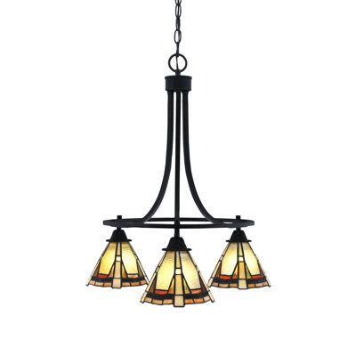 Paramount 3 Light Downlight Chandelier Shown In Matte Black Finish With 7" Zion Art Glass