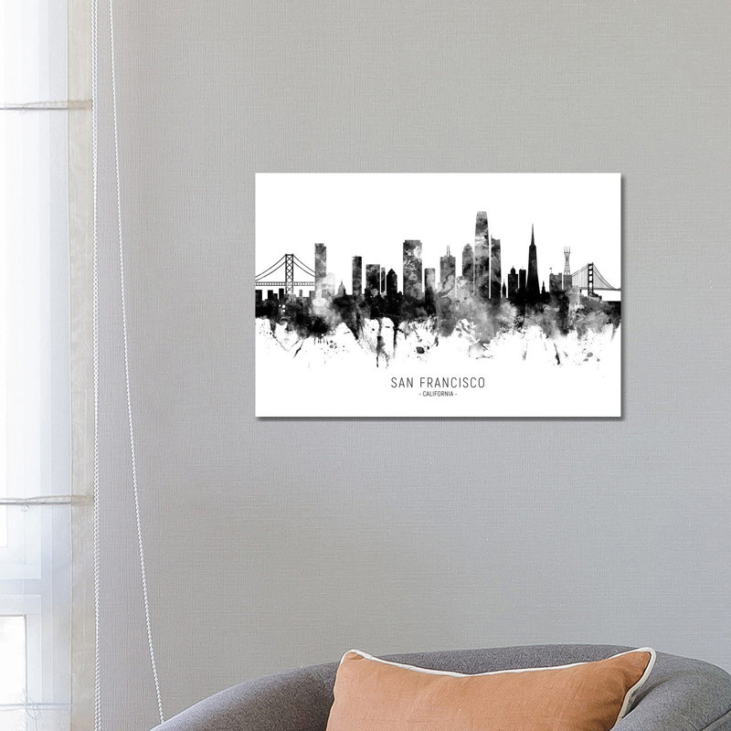 San Francisco California Skyline Name Bw by Michael Tompsett - Wrapped Canvas Gallery-Wrapped Canvas Giclée