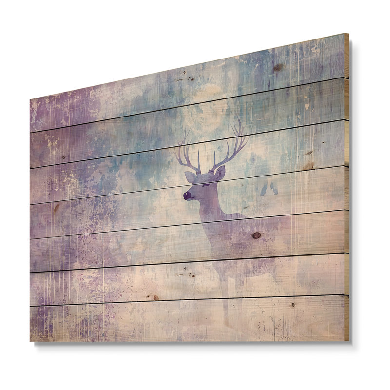 Cerf au clair de lune - Art mural moderne en bois sur bois de pin naturel, H 10 po x l 20 po