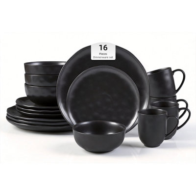 HomeVSS Organic Sky Star 16-Piece Stoneware Dinnerware Set, Reactive Glaze, Service for 4