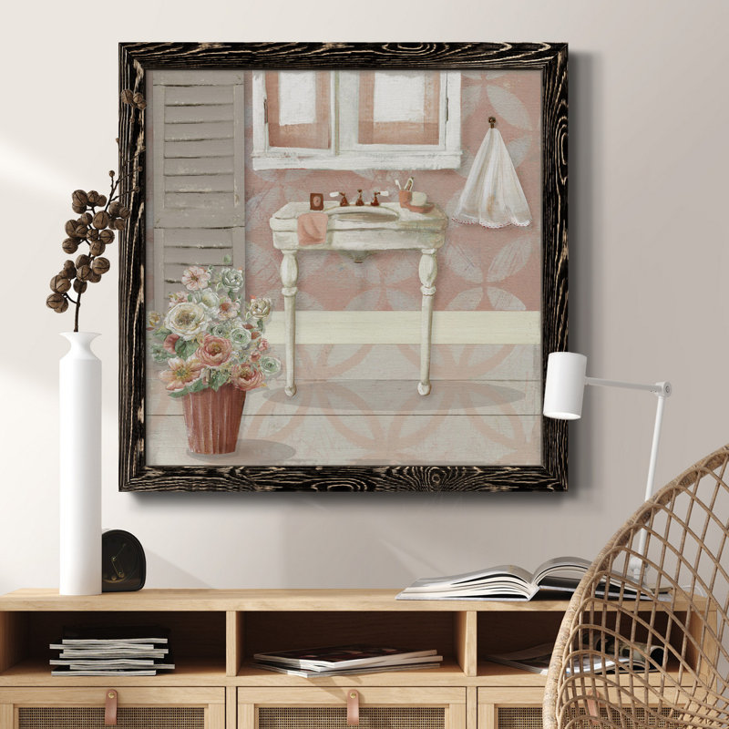 «Blush Springtime Wreath II», reproduction carrée sur toile, H 34,5 po x l 34,5 po x P 1 po, Cadre noir