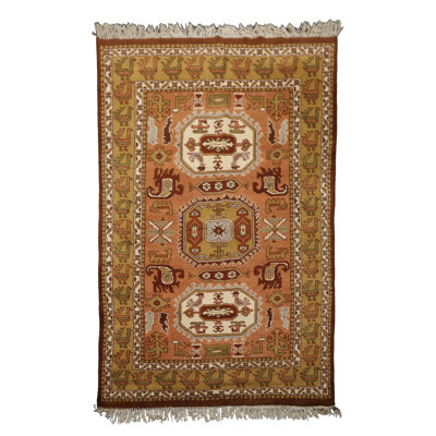 Tapis traditionnel en laine noué à la main pêche Oushak 5 pi 6 po x 9 po
