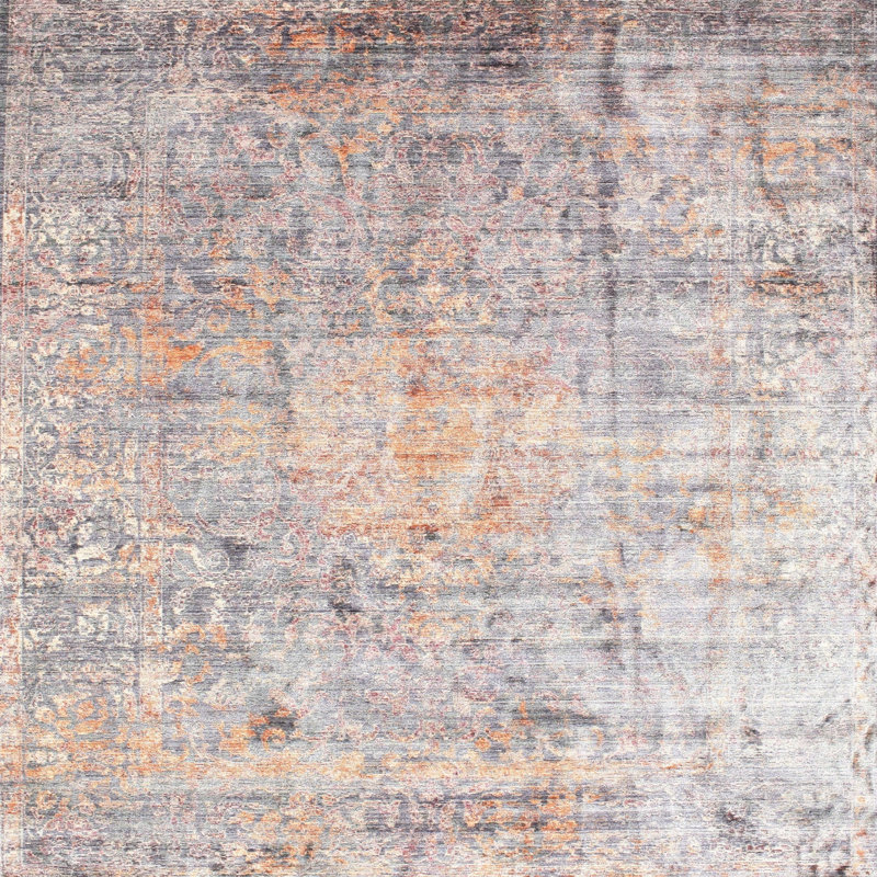 Tapis bleu/gris contemporain, Carré 5 pi