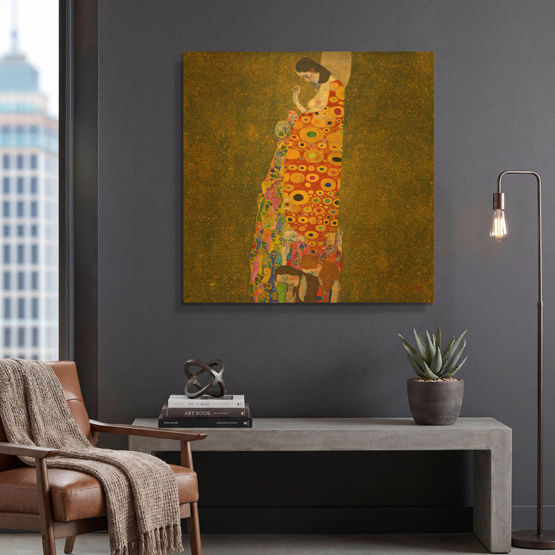 «Hope II» par Gustav Klimt, art mural en métal doré, 36 po x 36 po, 36 po x 36 po