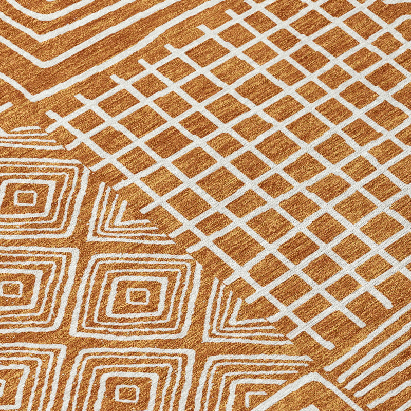 Paprika Red Square Synthetic Washable Easy Care Rug