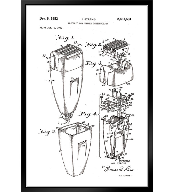 " Electric Razor Patent ", 14" H x 11" W