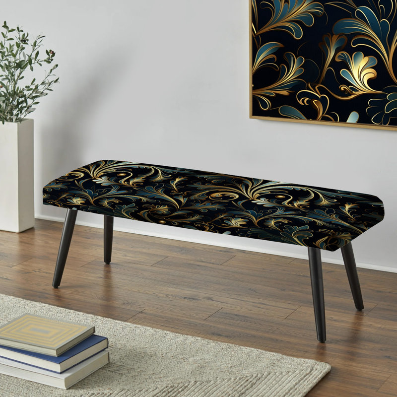 Banc rembourré motif cachemire doré à motif doré Venice, Gold And Green Luxury Damask II