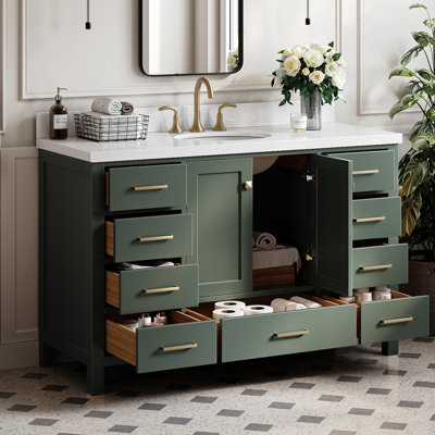 Cambridge 55'' Single Bathroom Vanity with White Quartz Top