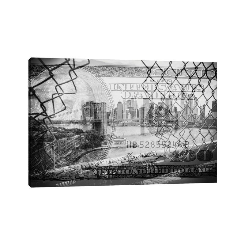 Manhattan Dollars - Between The Fence - Wrapped Canvas Print, 20.32 cm H x 30.48 cm W