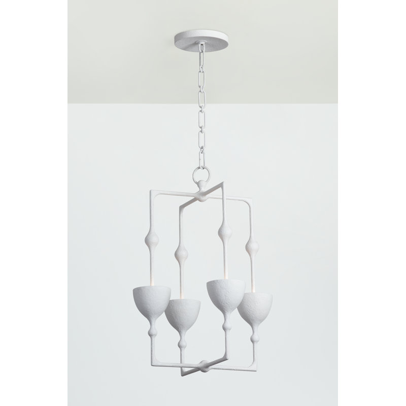 Lanterne 4 lumières Antalya, Blanc gesso, H 22,25 po x l 15,75 po x P 15,75 po