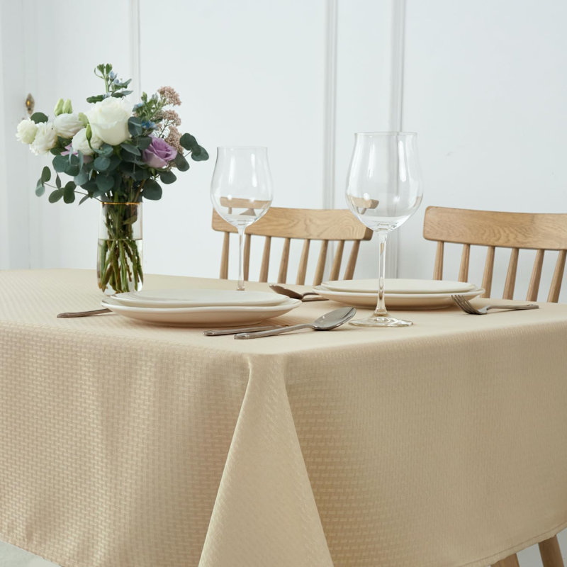 Rectangle Tablecloth Weaved Pattern Waterproof Spillproof, Beige