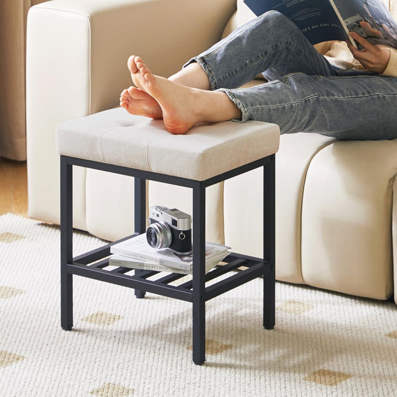 Metal Accent Stool, Beige