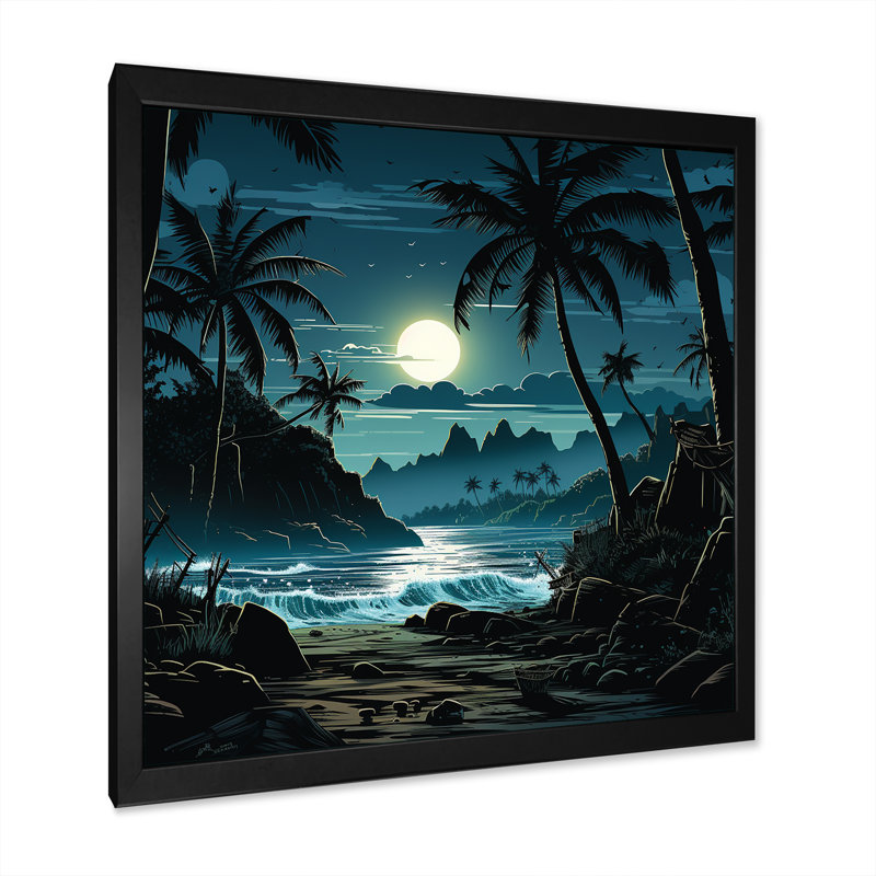 Tempête tropicale clair de lune I - art mural côtier tropical, Toile tendue, H 16 po x l 16 po x P 1 po