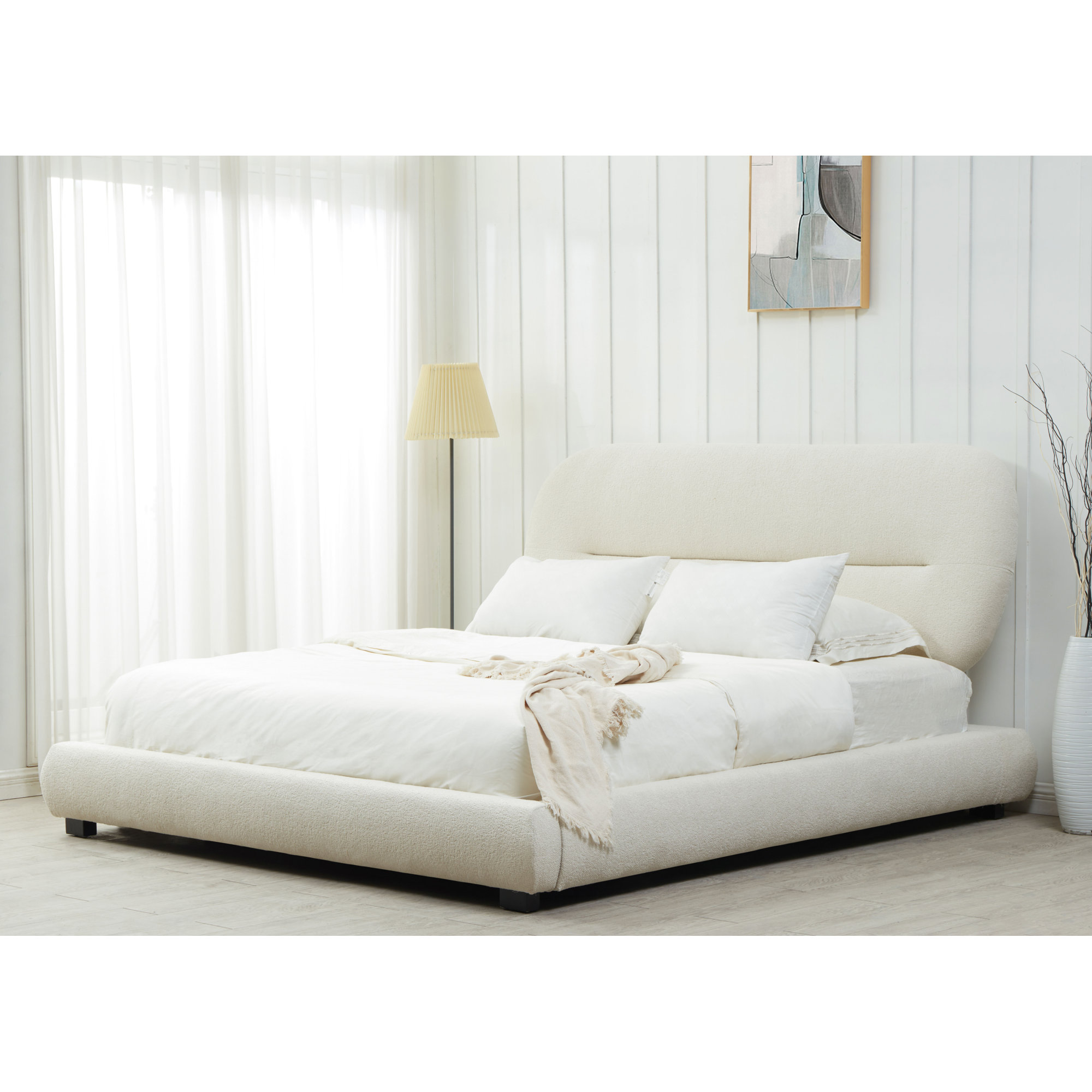 Armadi Upholstered Bed, Queen, Cream