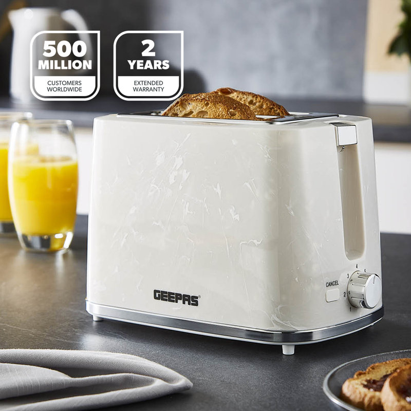 GEEPAS 2 Slice Toaster | 7 Browning Levels Cancel Defrost Reheat | For Thin Small Bread Slice, Removable Crumb Tray Cool Touch Housing High Lift | Space-Saving Design | 2 Yr Warranty 900W Skye