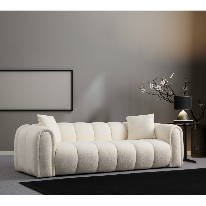 Modern 3-Seat Sofa, White Fabric, 94.5 x 41.3 x 29.5 inches | Durable Beech Wood & Chipboard Frame, 100% Polyester Upholstery | Soft Grey Foam & Silicone Foam Seating, Stylish Black Plastic Legs, Perfect for Living Rooms