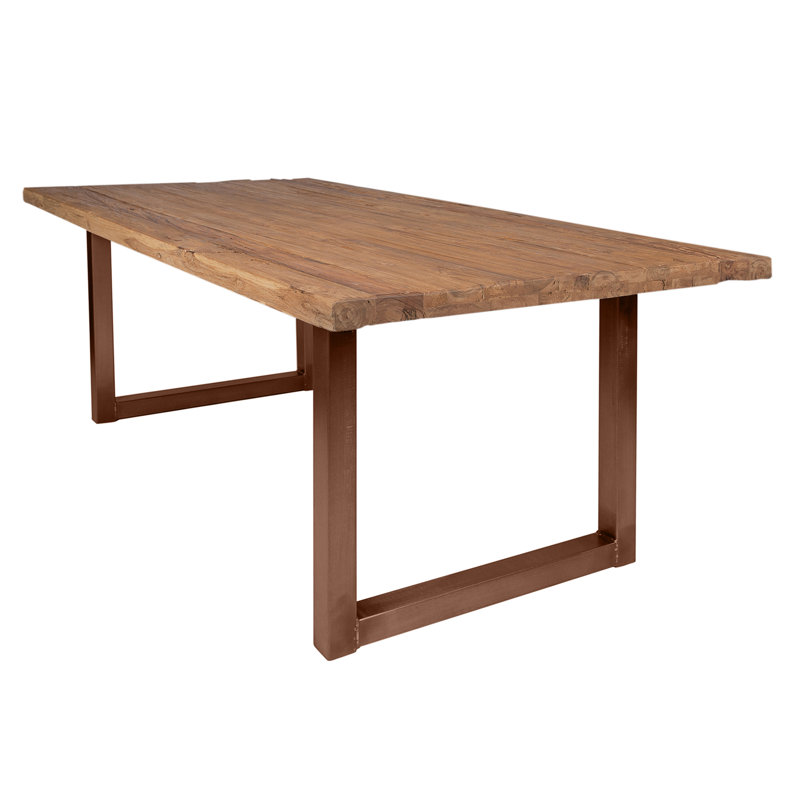 Edge Teak Solid Wood Top Metal Base Dining Table, 76cm H x 180cm L x 100cm W, Black
