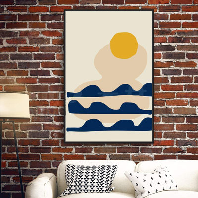 Abstract Shape " Yellow Sun Over Abstract Navy Waves "