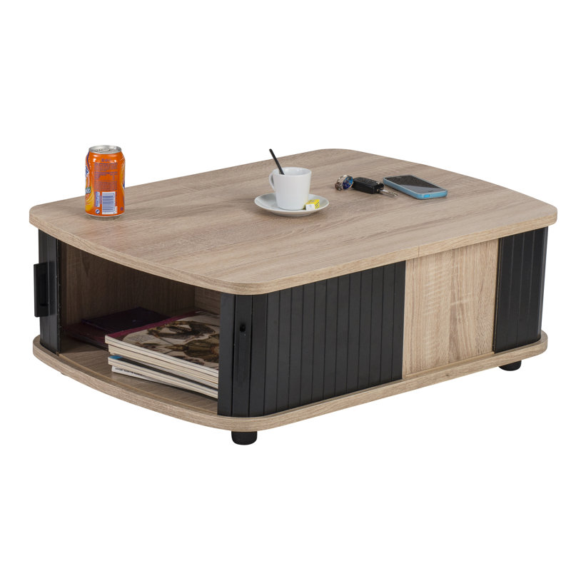 Block Coffee Table with Storage, Black, Oak