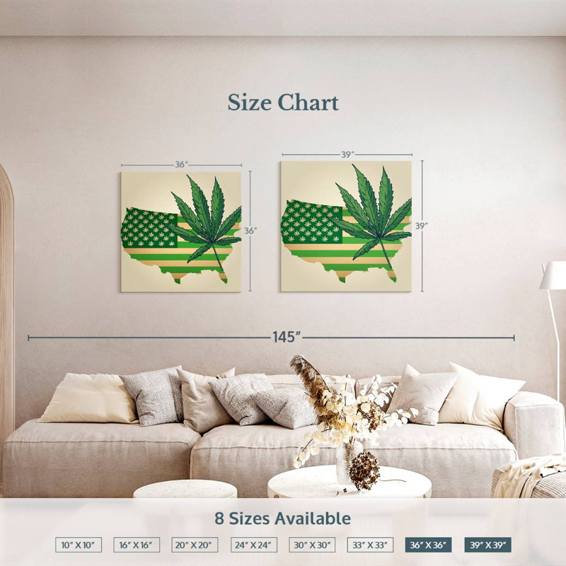 Marijuana Leaf USA Map, 36" H x 36" W