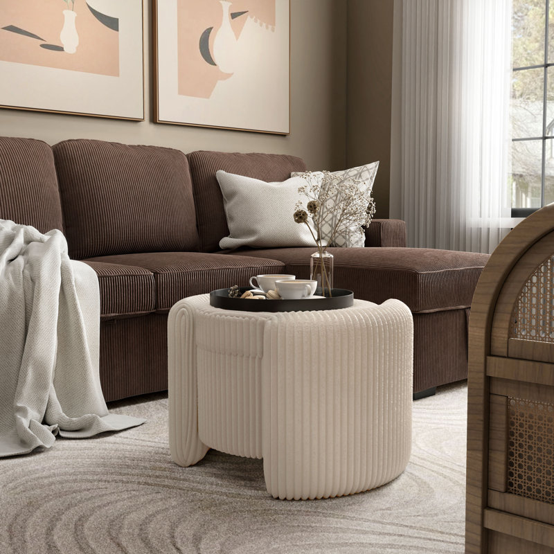 Repose-pieds avec rangement caché et plateau Bessler, Beige / rose