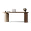 Bureau de direction demi-cercle en bois massif noisette avec 3 tiroirs-23235253